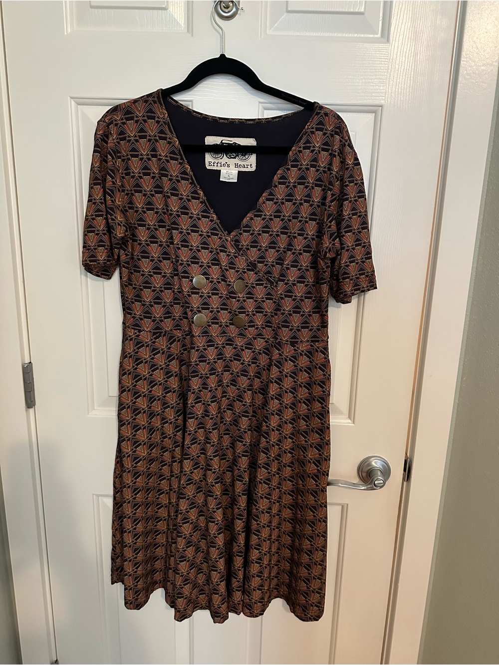 Effie's Heart Brown & Black Geometric Midi Dress XL